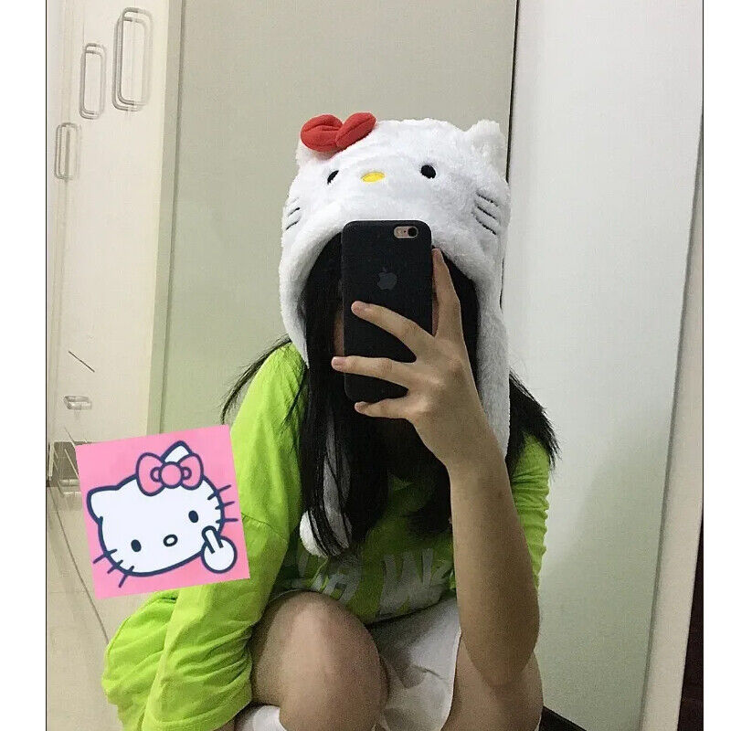 Kuromi Cinnamoroll Hello Kitty Plush Hat Girls Winter Warm Plush Hat Ear Cap NEW