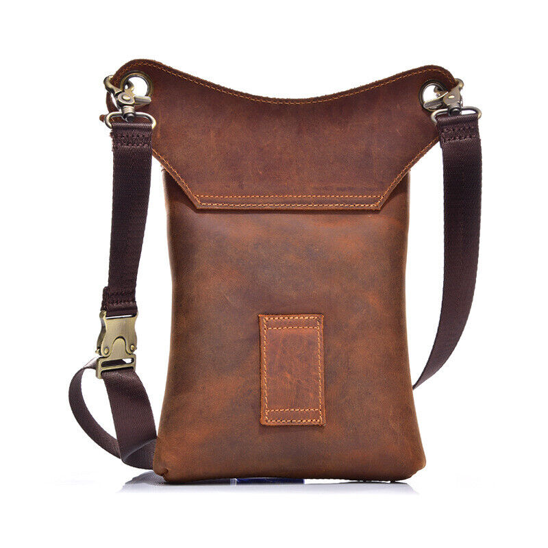 Crazy Horse Leather Mens Motorcycle Drop Leg Bag Tactical Thigh Waist Fanny Pack