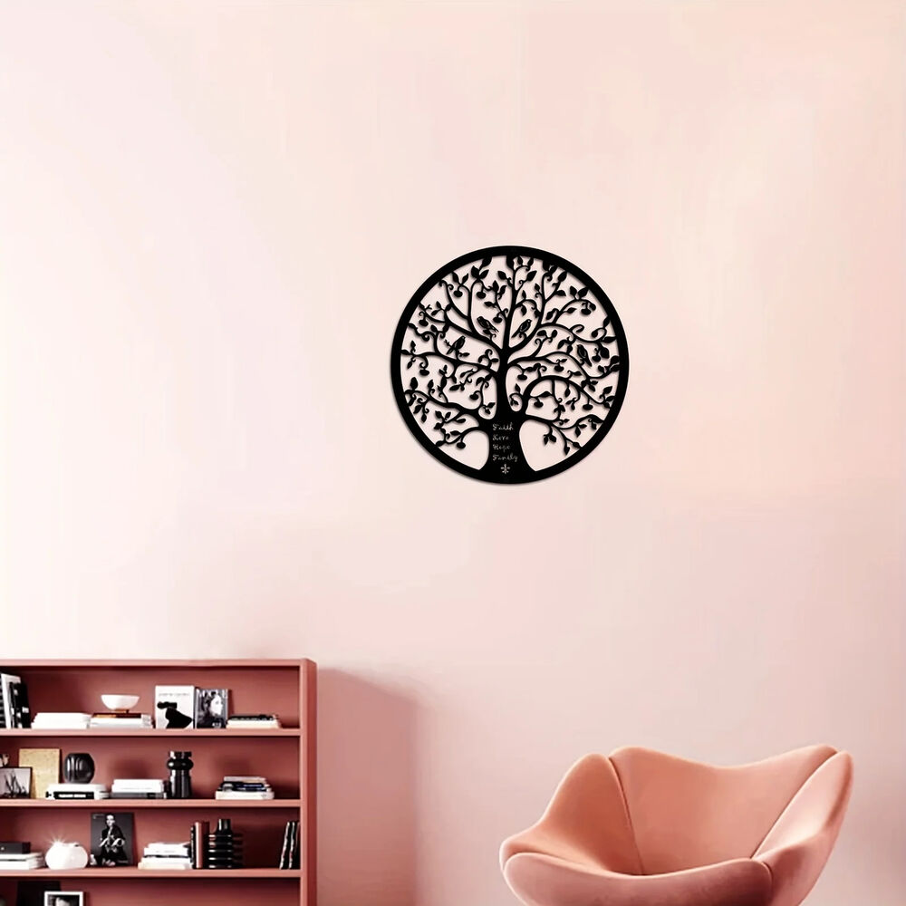 1pc Modern Tree Life Metal Wall Decor - Black Line Sculpture for Home and Office