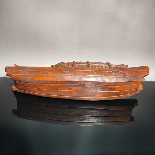 10" vintage wood carving modern home decor wooden statue sculpture Boxwood boat