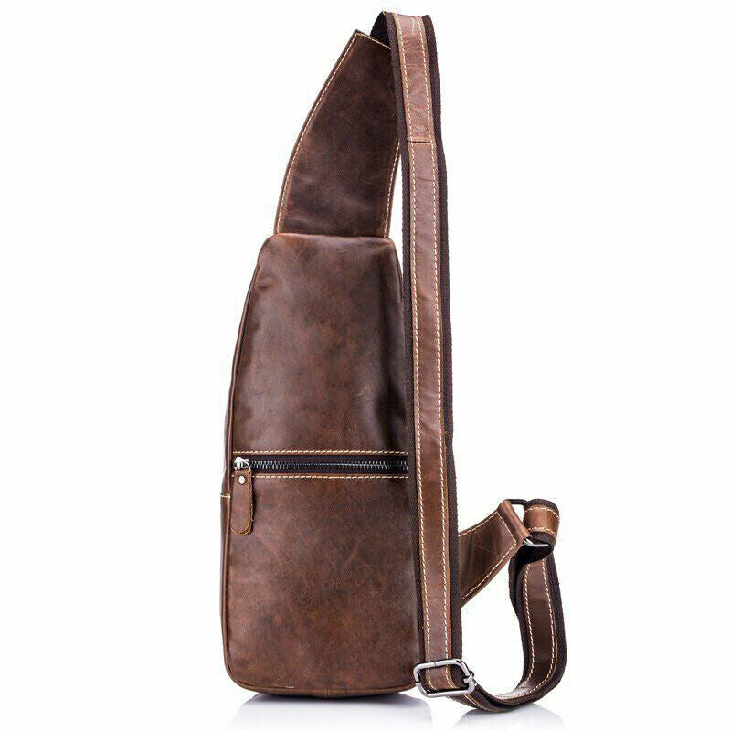 Men's Cow Leather Chest Crossbody Bag Sling Backpack Shoulder Bag Casual Daypack