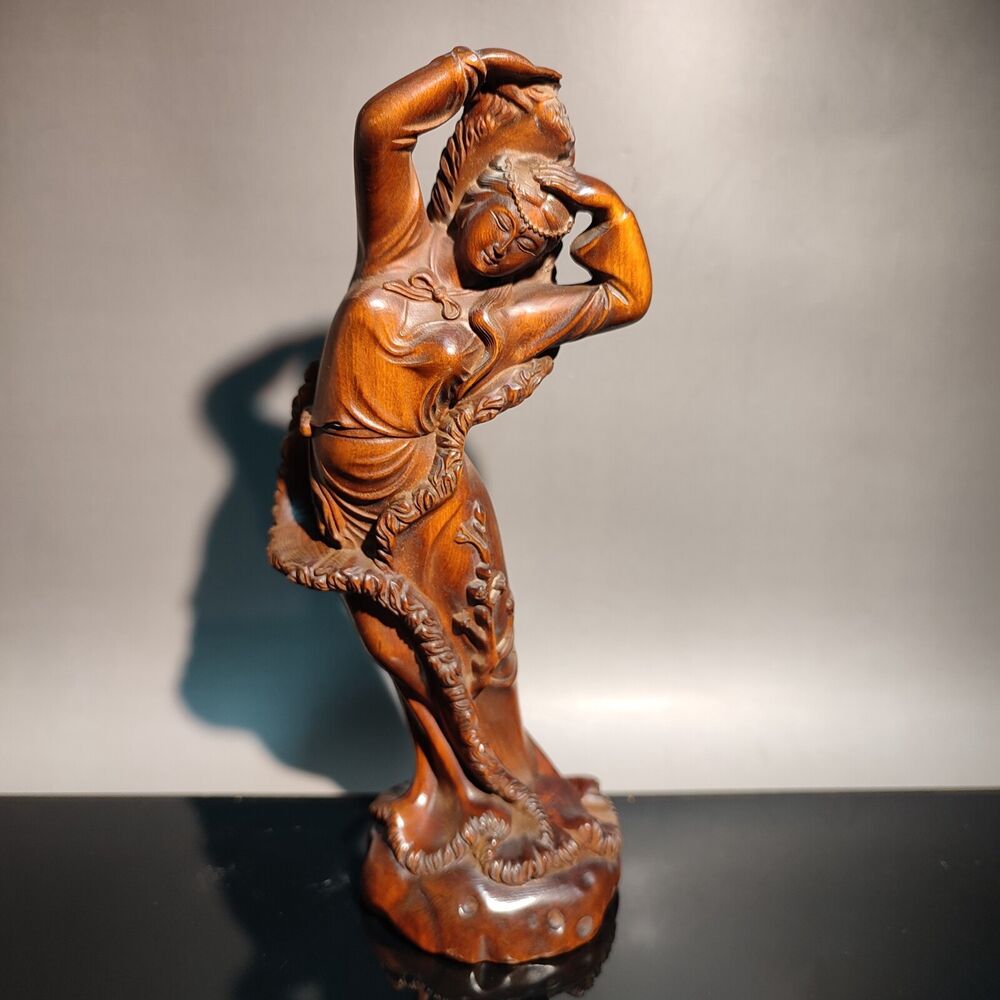 vintage boxwood beauty figurine sexy Gift girl Dream carving national dance rare