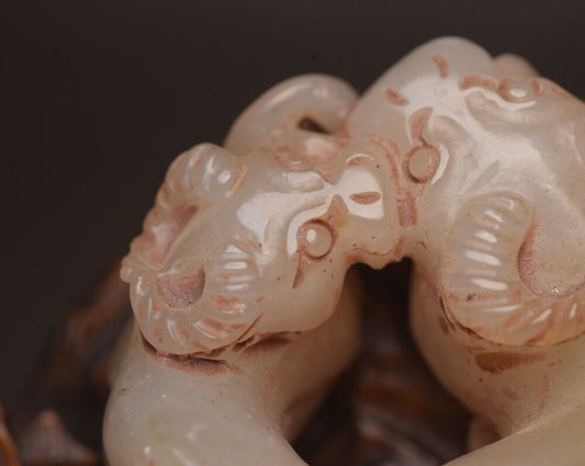 Chinese Natural Hetian Jade Carving Cattle Statue Figurines Collection Nice Art