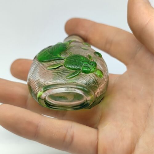 Collection Antique Chinese Green Glazed Nice Snuff Bottle Carved Goldfish Statue