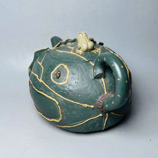 Vintage Chinese Yixing Purple Clay Teapot Zisha Ceremony Lotus Leaf Frog Tea Set