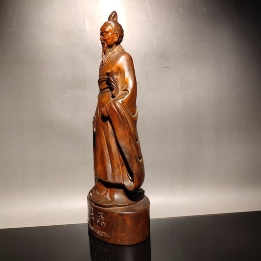 vintage wooden carved figures Quyuan chinese boxwood wood statue Duanwu Festival