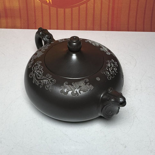 Vintage Chinese Yixing Purple Clay Teapot Zisha Ceremony Carving Collectible Art
