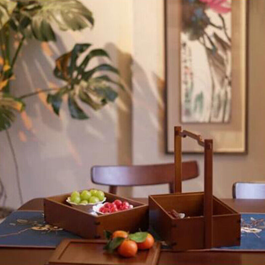 Portable Teacup Teapot Fruit Food Bamboo Storage Box Retro Basket Picnic Box