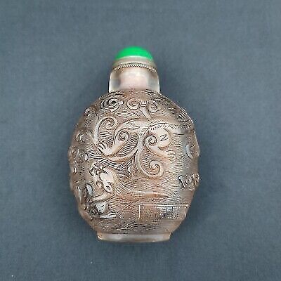 antique chinese snuff bottle peking glass clean vintage Carved dragon statue art