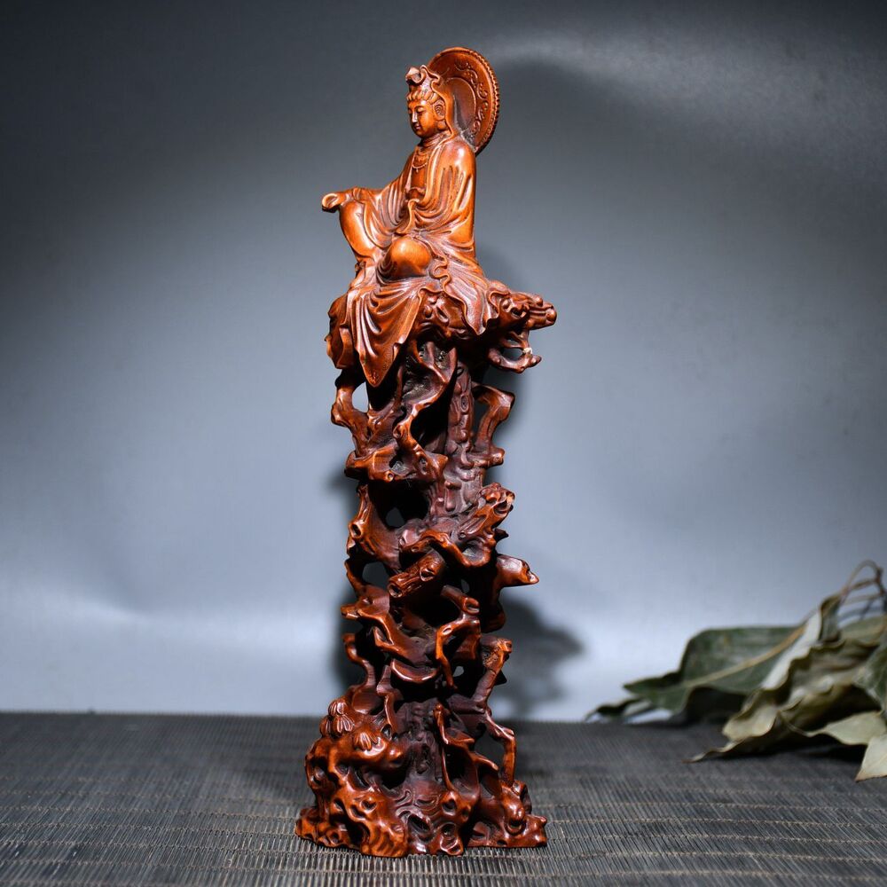 Antique Wooden Carved Free Kwan Yin Statues Woodwork Sculptures Figure Decor Art