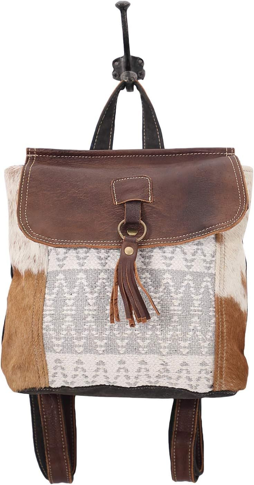 Myra Bag Hanging Buckle Upcycled Canvas & Cowhide Leather Backpack S-1609