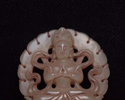 Chinese Natural Hetian Jade Carving Kuan Yin Statue Lucky Jade Pendant Amulets