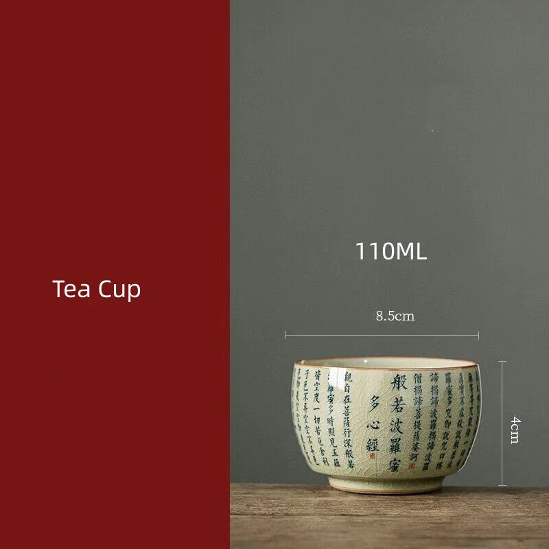 Retro Heart Meridian Tea Tureen Ru Kiln Ceramic Bowl Gaiwan Teaware Set Tea Cup