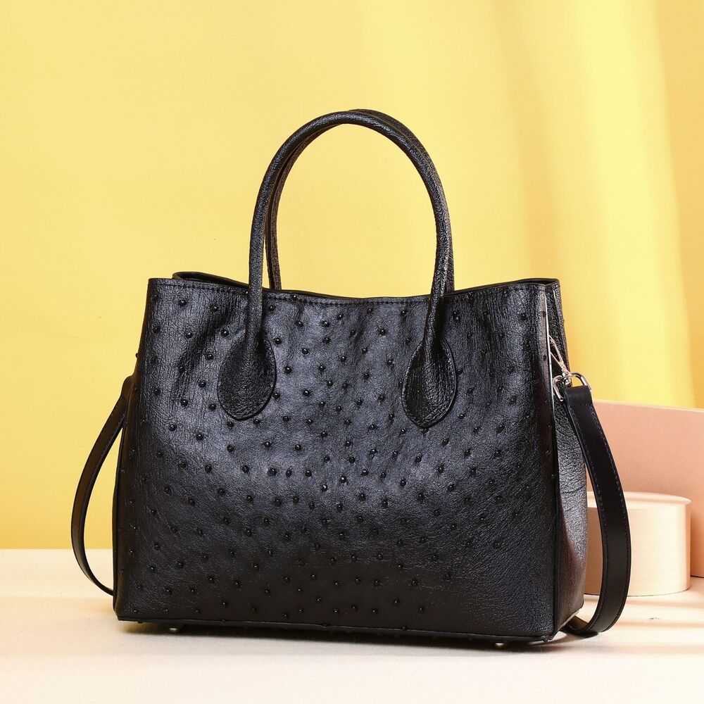 Top Cohide Leather Women's White Handbag, Ostrich Skin Pattern Tote Shoulder Bag