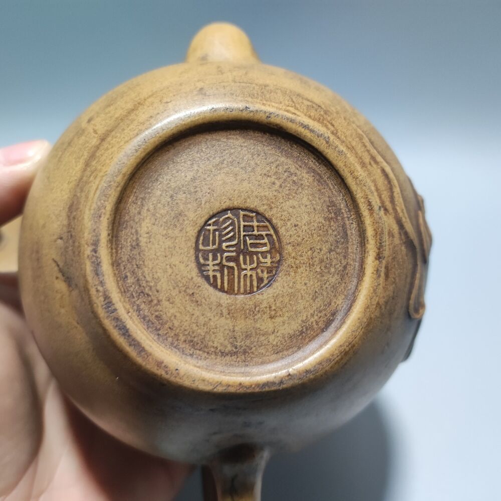 Vintage Chinese Yixing Purple Clay Teapot Zisha Ceramic Carving Kwan Yin Tea Set
