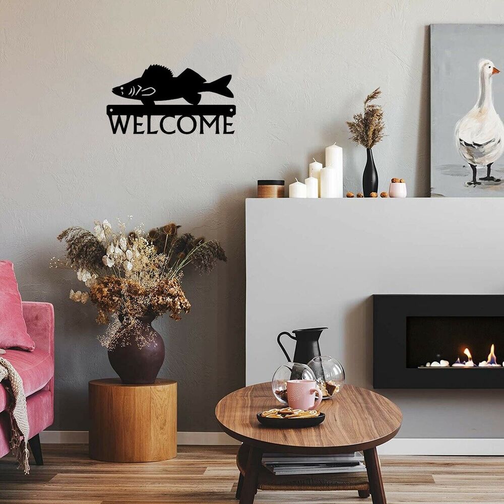 Welcome Sign Wall Stickers Artwork Walleye Fish Metal Wall Art Home Decor