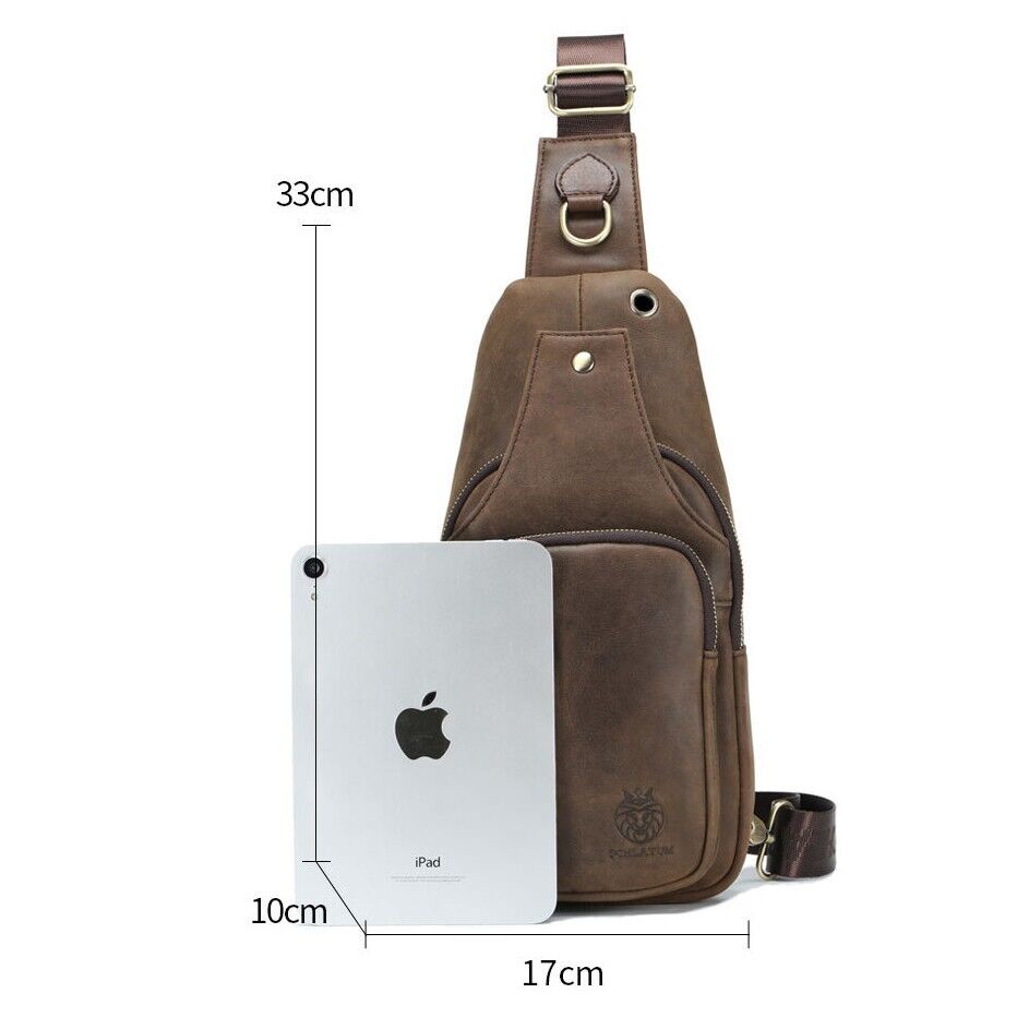 Top Cow Leather Sling Backpack, Men's Crossbody Chest Bag Leather Sport Daypack