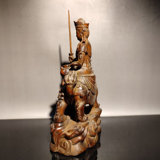 vintage wooden ornaments Wood carving Buddhism Maňjuśrī bodhisattva lion statue