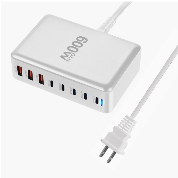 600W Fast USB C GaN Ⅲ Pro Charger Block,8 Port Charging Station,Dual 140W PD3.1