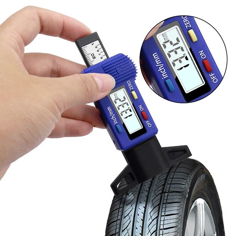 Blue Digital Tyre Depth Gauge Tread Checker Car Tire Tester Brake Shoe Pad Wear