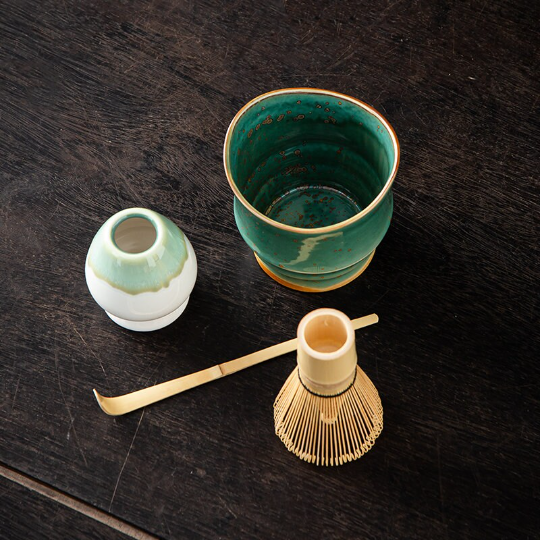 Green Ceramic Matcha Tea Set Matcha Bowl For Traditional Tea Ceremony