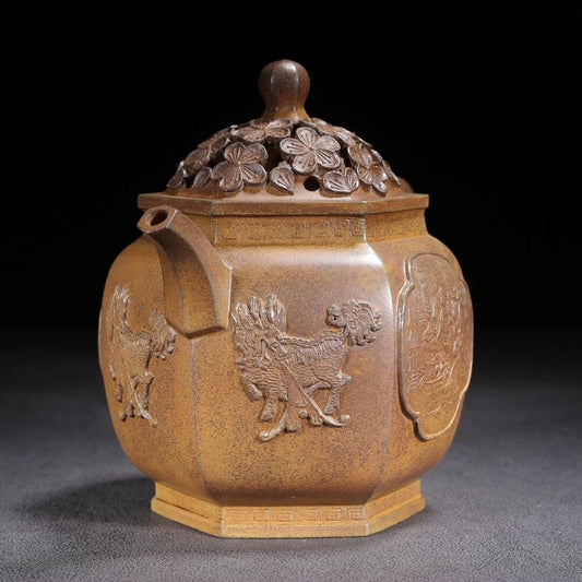 Vintage Chinese Yixing Purple Clay Teapot Zisha Ceramic Carving Figure Story Art