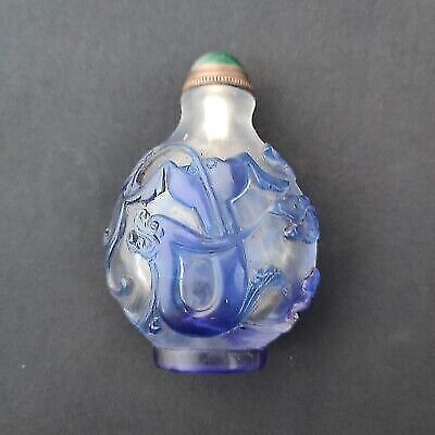 peking glass snuff bottle blue phoenix chinese dragon statue hobby beautiful art