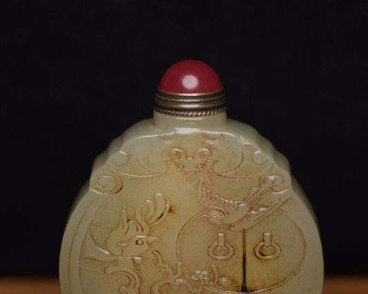 Chinese Natural Hetian Jade Carved Exquisite Statue Snuff Bottle Collectible Art