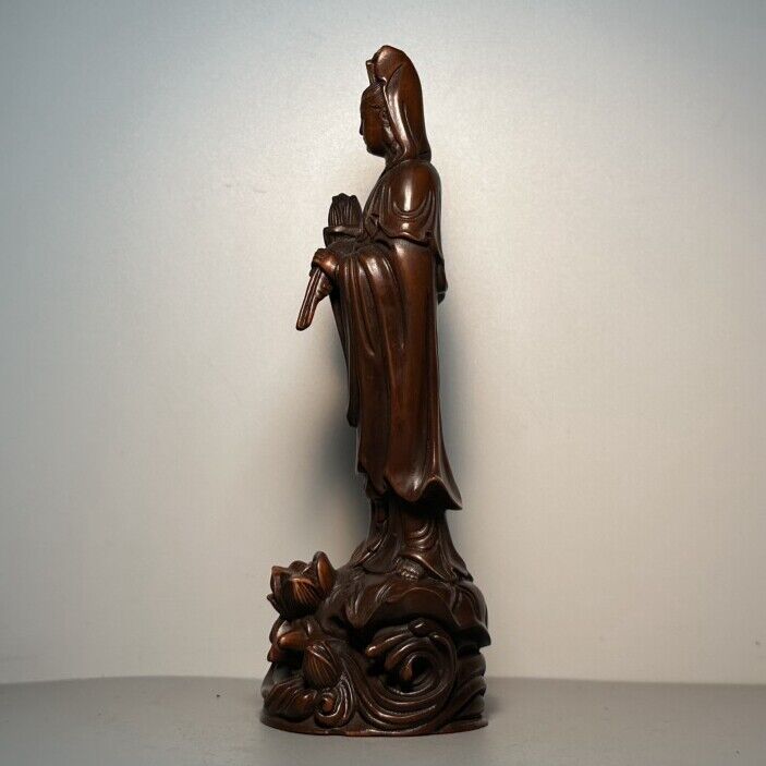 Antique Chinese Wooden Carving Kwan Yin Statue Wood Sculpture Buddha Home Decor