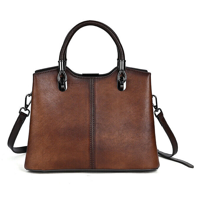 Women's Retro Genuine Leather Handbags Floral Embossed Tote Shoulder Bags