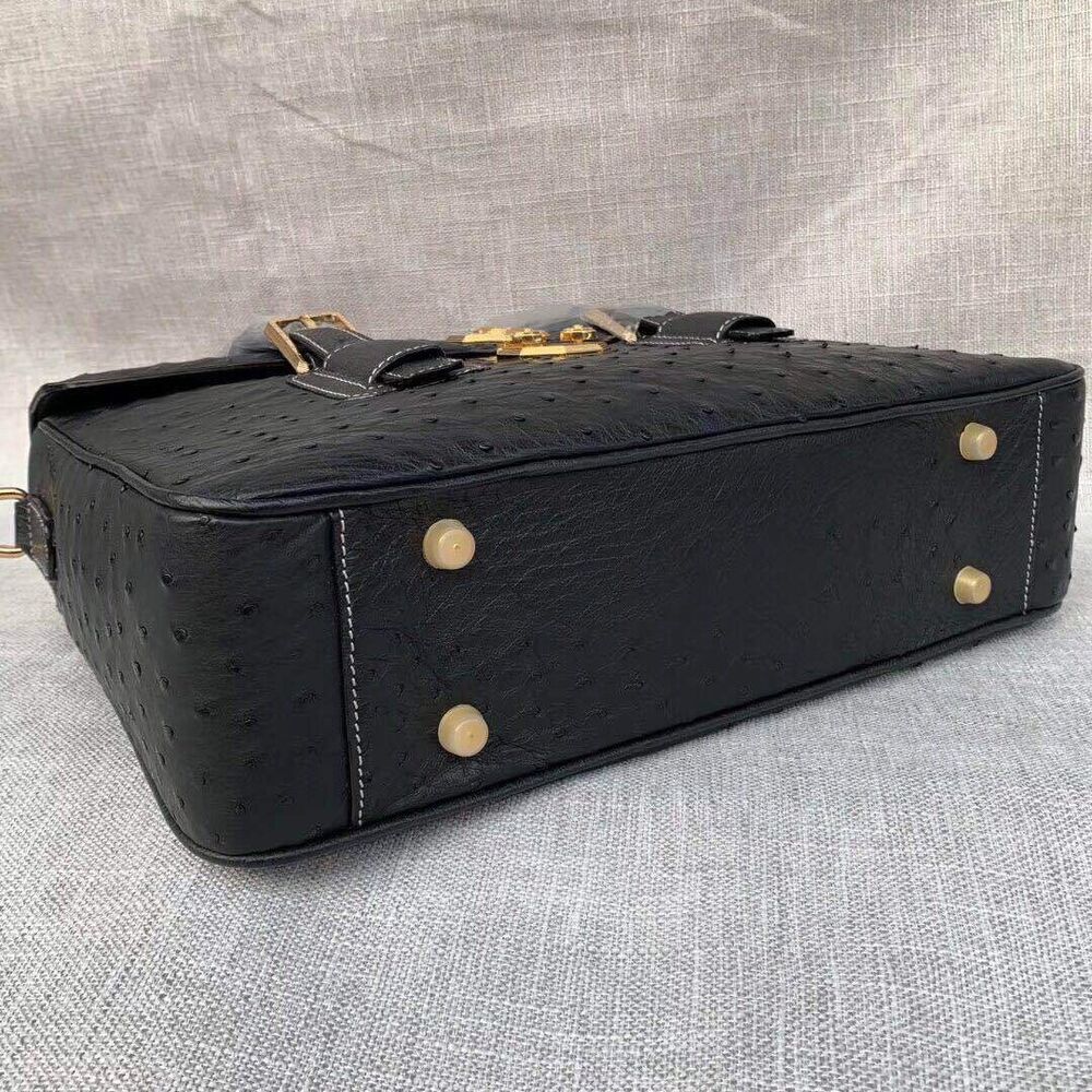 Real Ostrich Skin Leather Men's Business Briefcase, Desinger Eagle Head Handbags