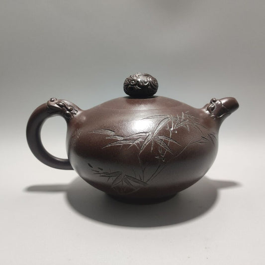 Vintage Chinese Yixing Purple Clay Teapot Zisha Ceremony Carving Collectible Art