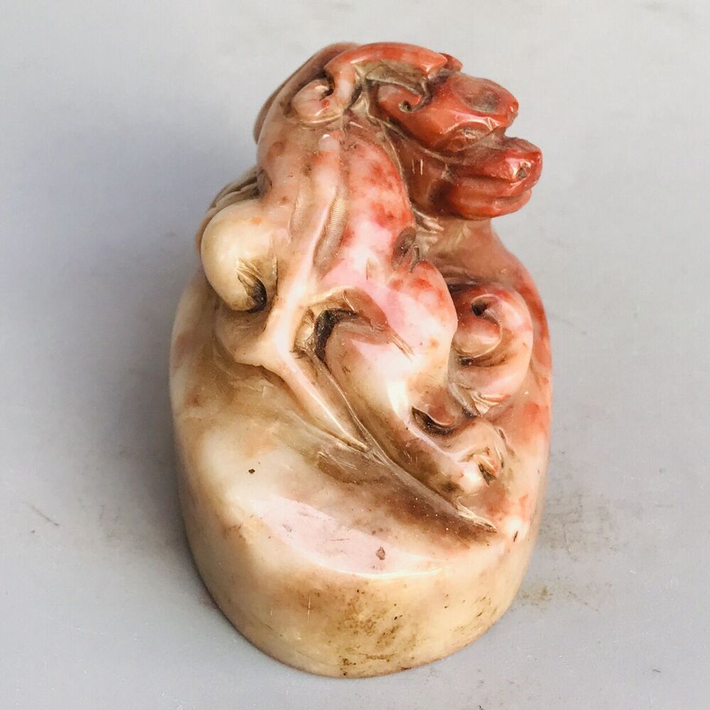 Old Chinese Shoushan Stone Hand Carved Exquisite Animal Seal Statue Signet Rare