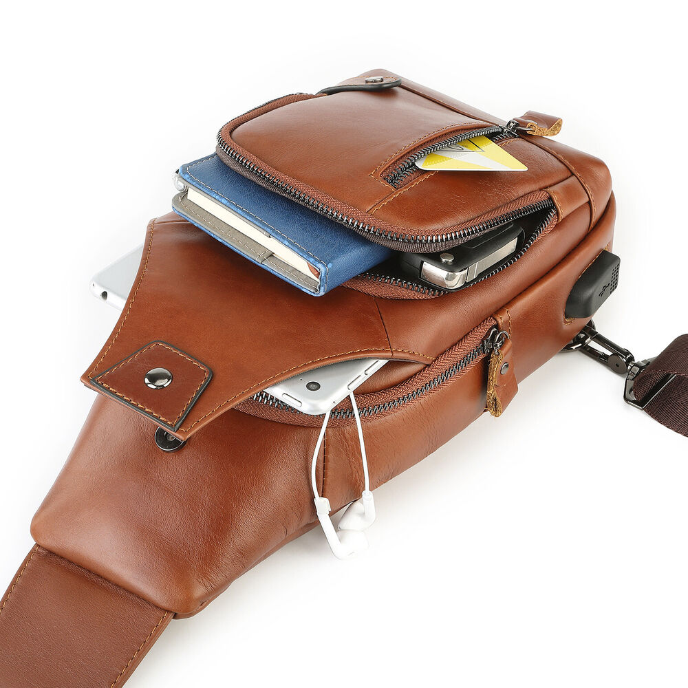 Real Cow Leather Casual Sling Bag Vintage Genuine Leather Crossbody Bag for Men