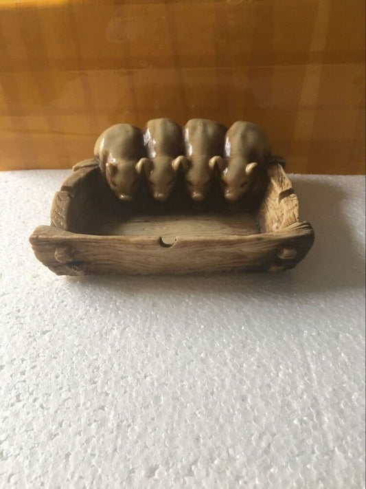 Chinese hand-carved Four statue pig ashtray