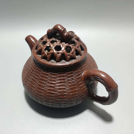 Vintage Chinese Yixing Purple Clay Teapot Zisha Ceremony Carving Bamboo Art Rare