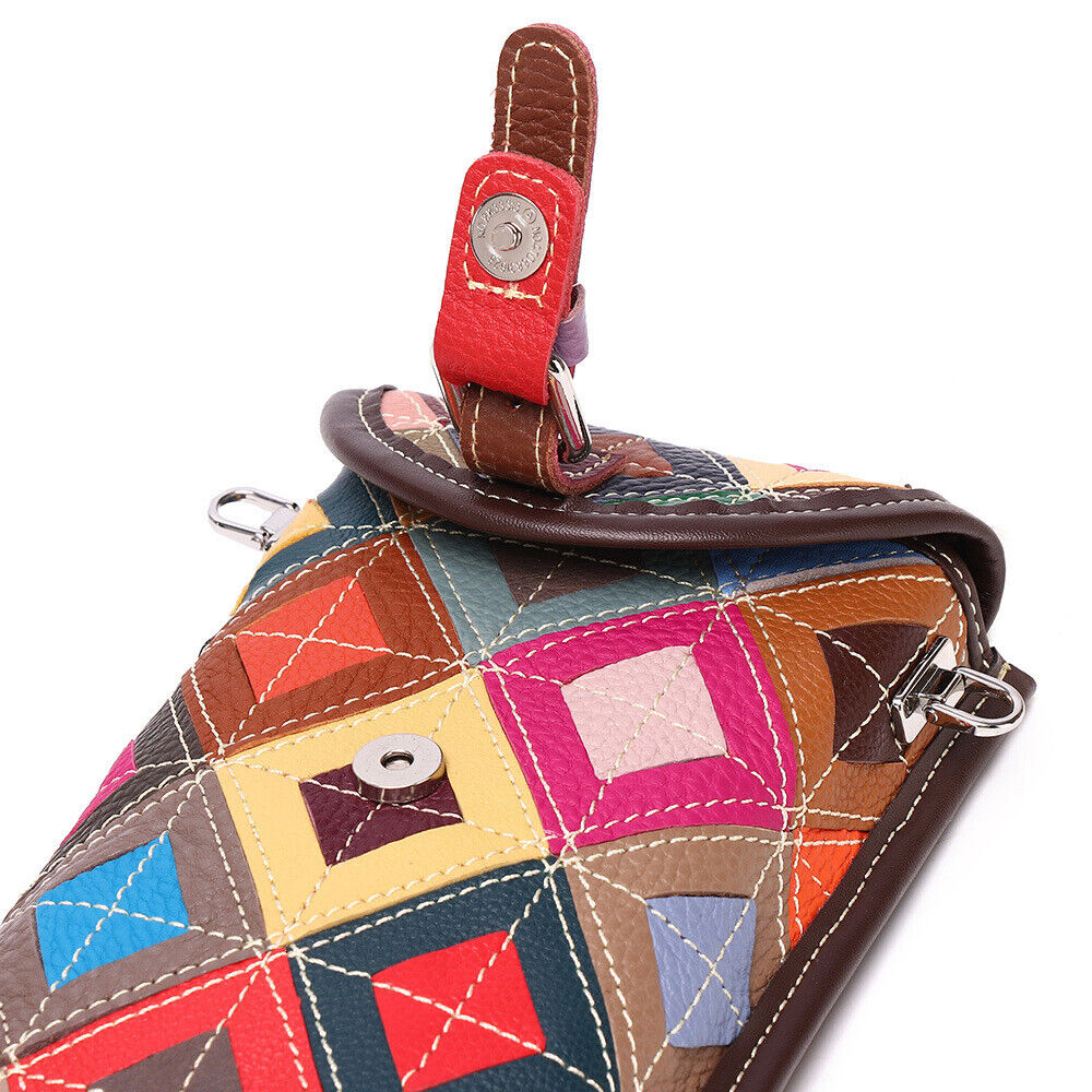 Real Leather Colorful (random) Patchwork Women's Sling Shoulder Bag Phone Holder