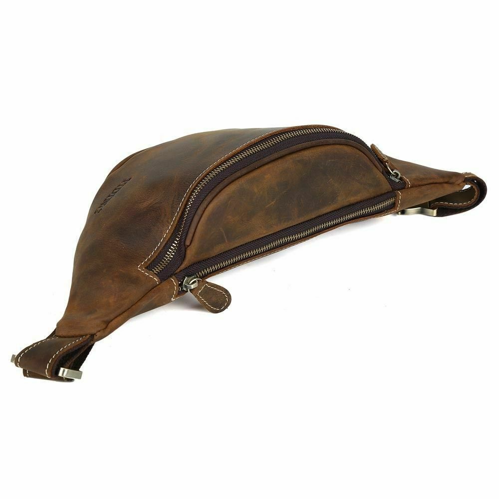 Men Vintage Leather Waist Bag Backpack Security Pouch Sports Bag Belt Bum Bag