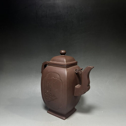vintage chinese yixing purple clay teapot zisha ceremony carving Collectible art