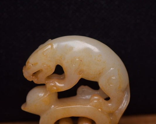 Old Peking Chinese Hetian Jade Carved Auspicious Beast Statue Fine Figurines Art