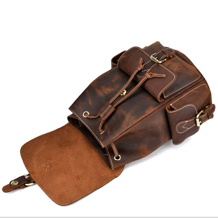 Crazy Horse Leather Men's Backpack Travel Rucksack Daypack School Bag SatchelBag