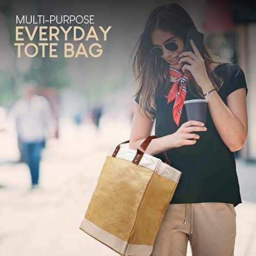 Reusable Jute French Market Tote Burlap Grocery Bags with X-Large, S-brown