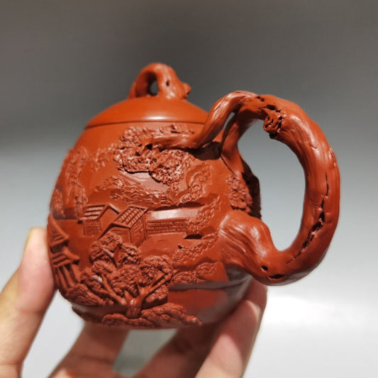 Vintage Chinese Yixing Purple Clay Teapot Zisha Ceremony Carving Collectible Art
