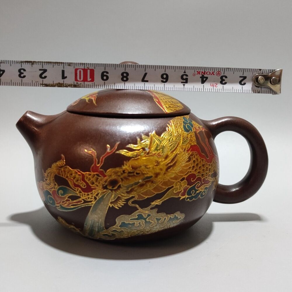 Vintage Chinese Yixing Purple Clay Teapot Zisha Ceramic Painted Dragon Teaware