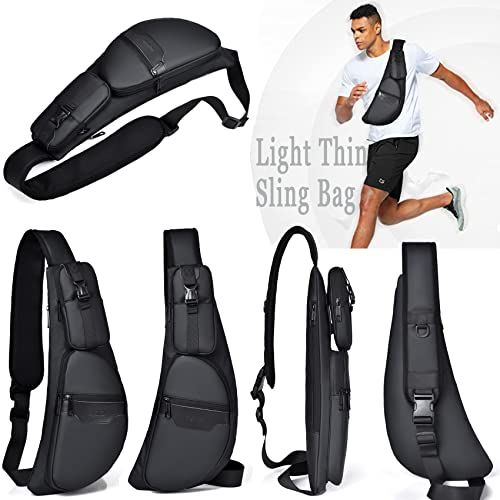 CAISANG Sling bag Chest Shoulder Backpack Crossbody Fanny Pack Medium, Black