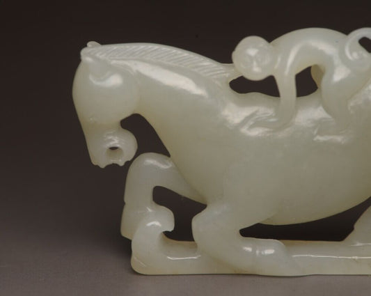 Top Chinese Natural Hetian Jade Carving Exquisite Horse Monkey Statue Figurine