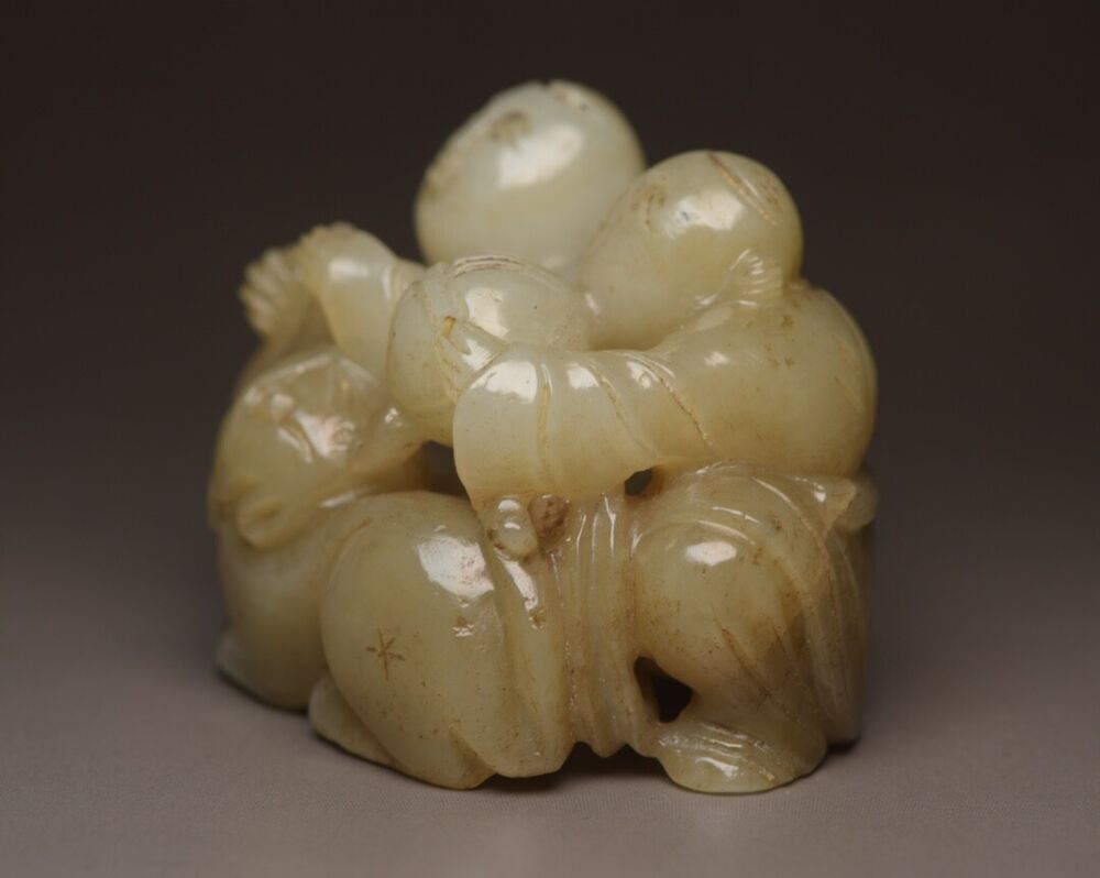 Chinese Antique Hotan Jade Carved Children Beast Statue Sculpture Nice Art Work