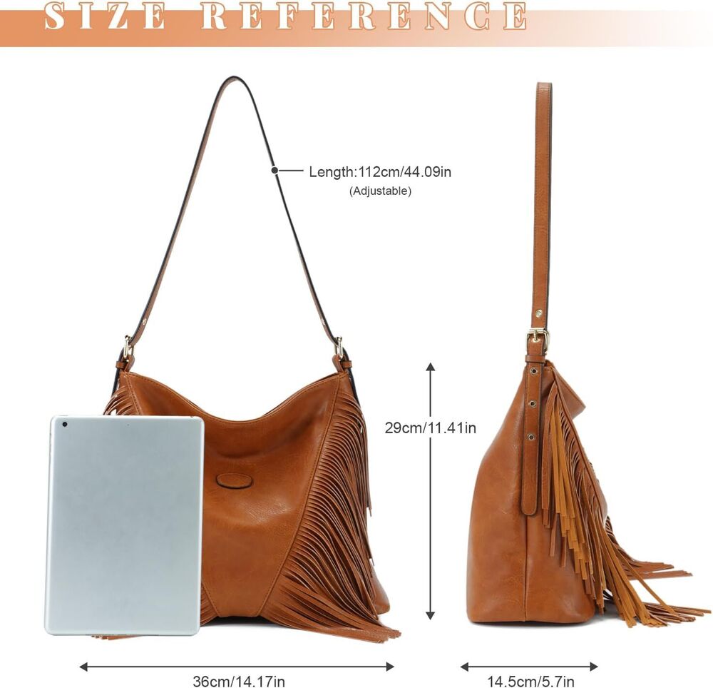 Vintage Fringe Shoulder Bags for Women Tassle Hobo Large Crossbody Purse Gift