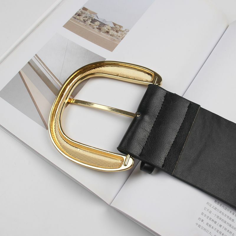 Women Vintage Waist Belts Metal Buckle Luxury Dress Wide PU Waistbands 111x7.8cm