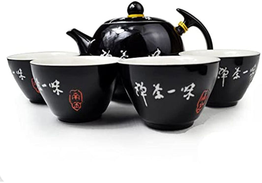 Porcelain Teapot 10oz Teacups Chinese gongfu tea wine set Ceramic Kettle Black
